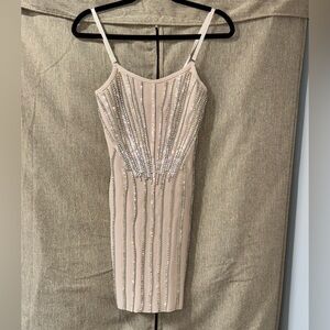 AKIRA Size S Baby Pink Bandage Sequin Mini Dress with adjustable straps